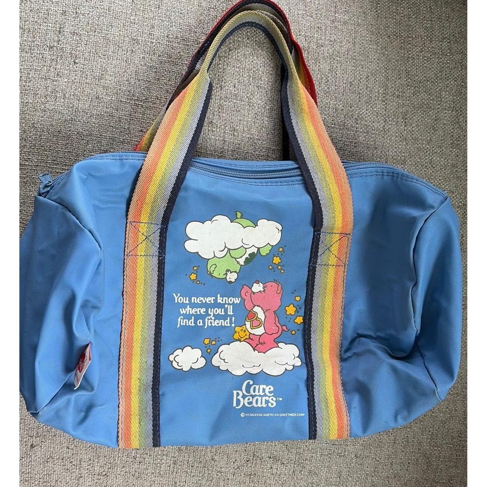 Vintage 80s Care Bears Rainbow Weekender Duffel Bag Overnight Carry On Blue Kids